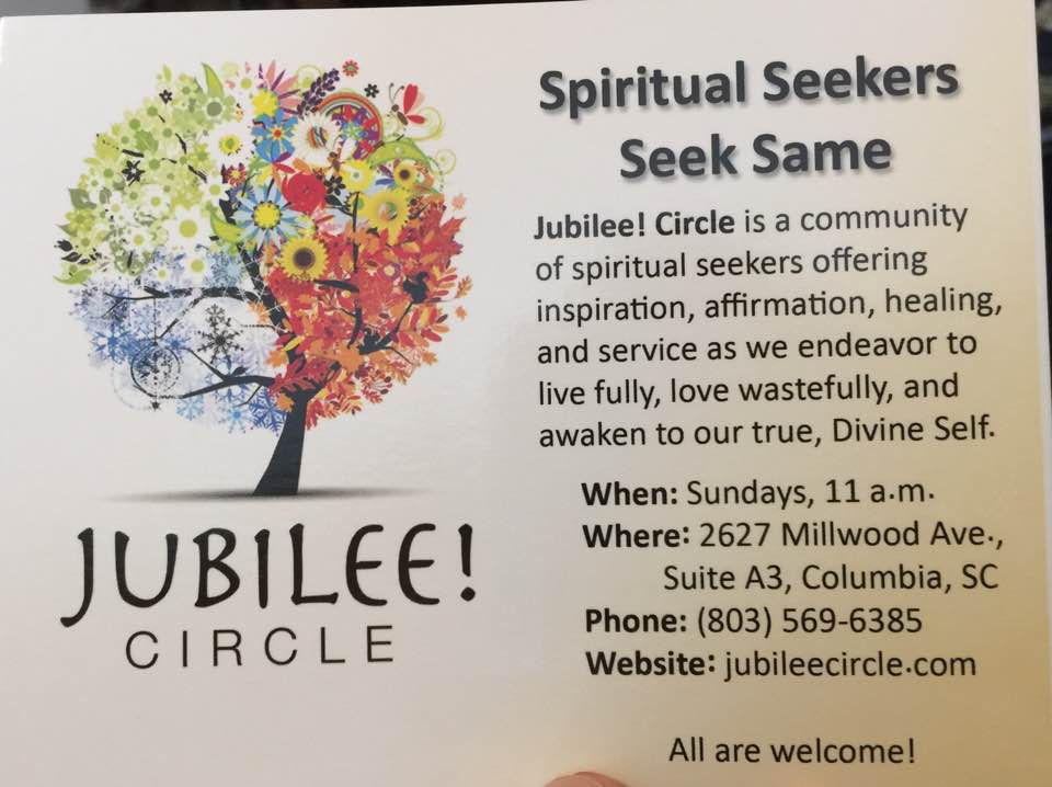 Postcard for Jubilee Circle, with the headline, Spiritual Seekers Seek Same.