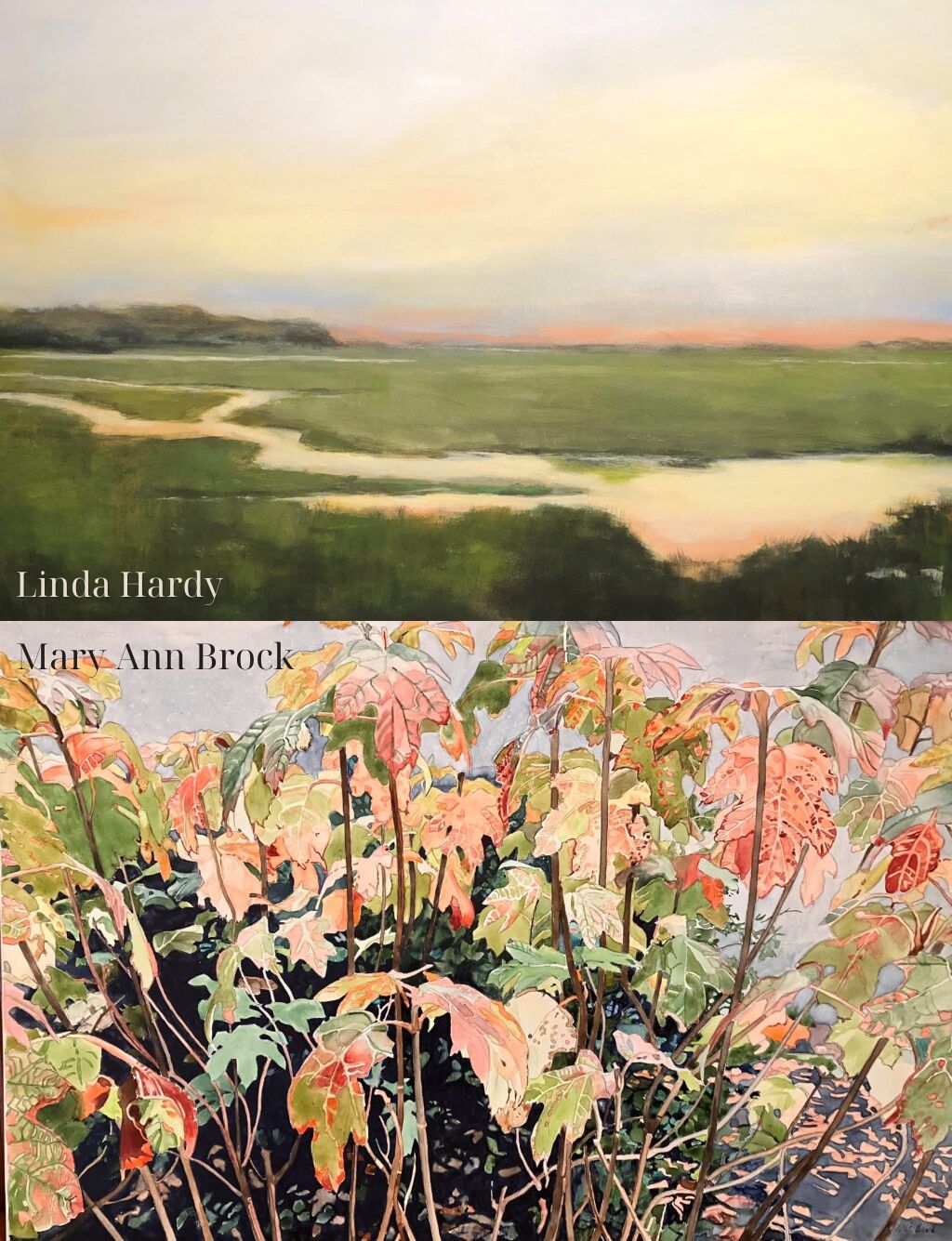 art work by Linda Hardy (top) and Mary Ann Brock (bottom)