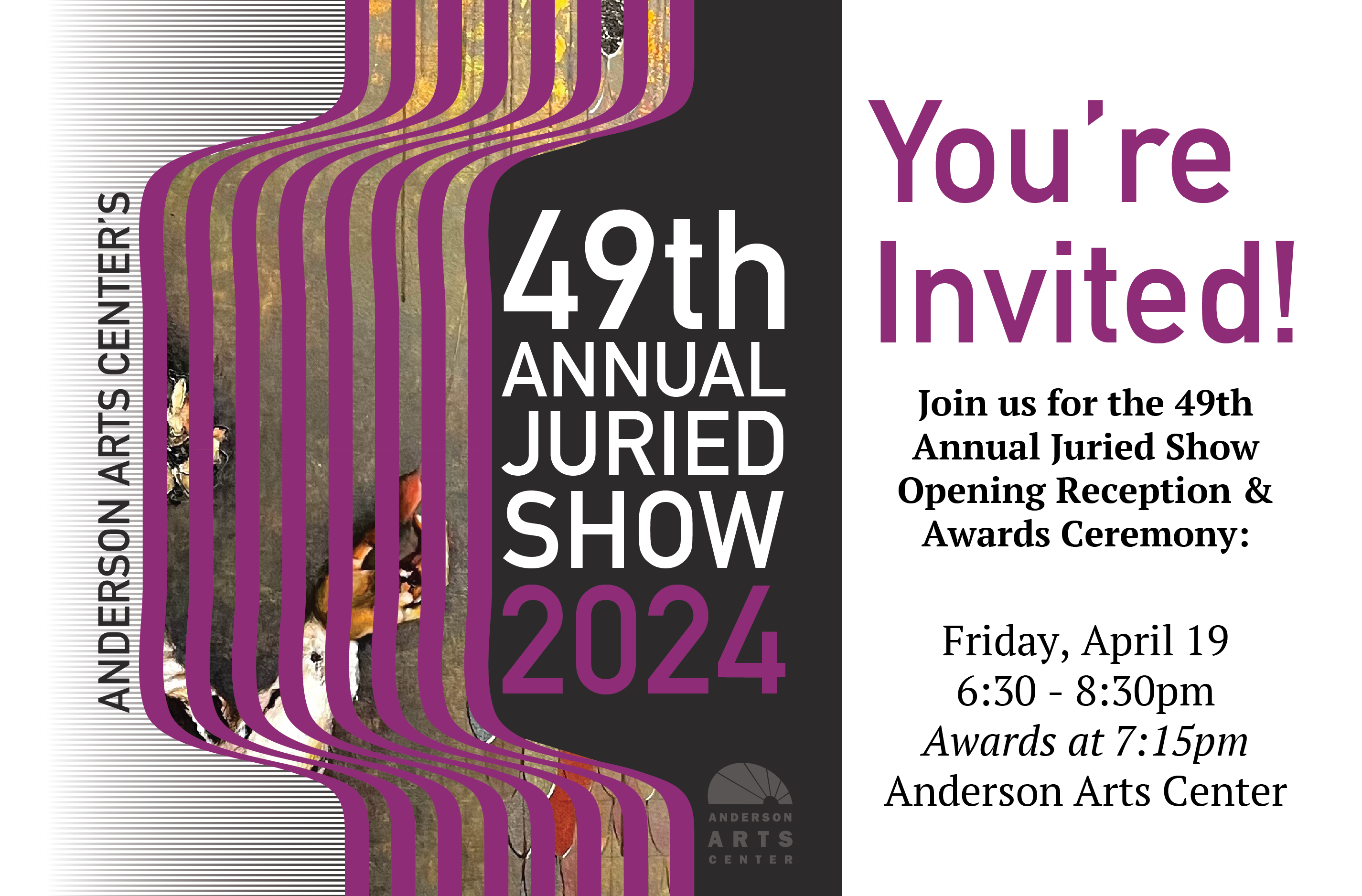 Invitation to Anderson Arts Center's 49th annual juried show opening reception and awards ceremony