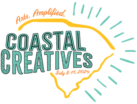 Logo graphic for Coastal Creatives that reads "Arts. Amplified. Coastal Creatives, July 8-11, 2024."