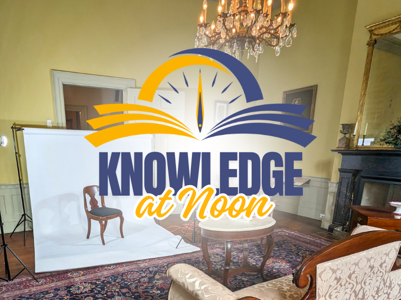 Historic Columbia's Knowledge at Noon logo, with a historic interior room in the background