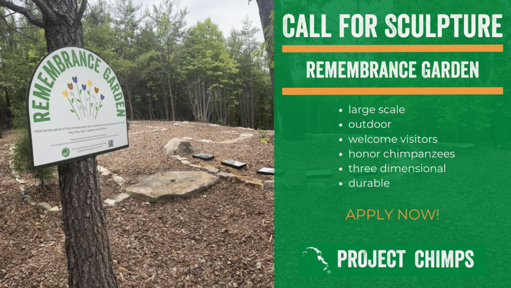 Call for Sculpture features an outdoor marker for Project Chimps Remembrance Garden