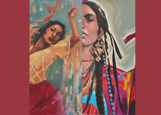 paintings by Jorge Rojas and Siara Yazmin feature women of Latinx and Native American cultures