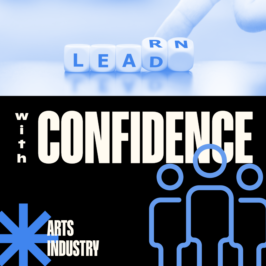Letter blocks read "LEARN" transitioning to read "LEAD." It continues to say "With confidence."