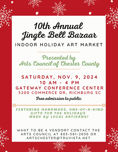 Flyer for the Arts Council of Chester County's Jingle Bell Bazaar indoor holiday market.