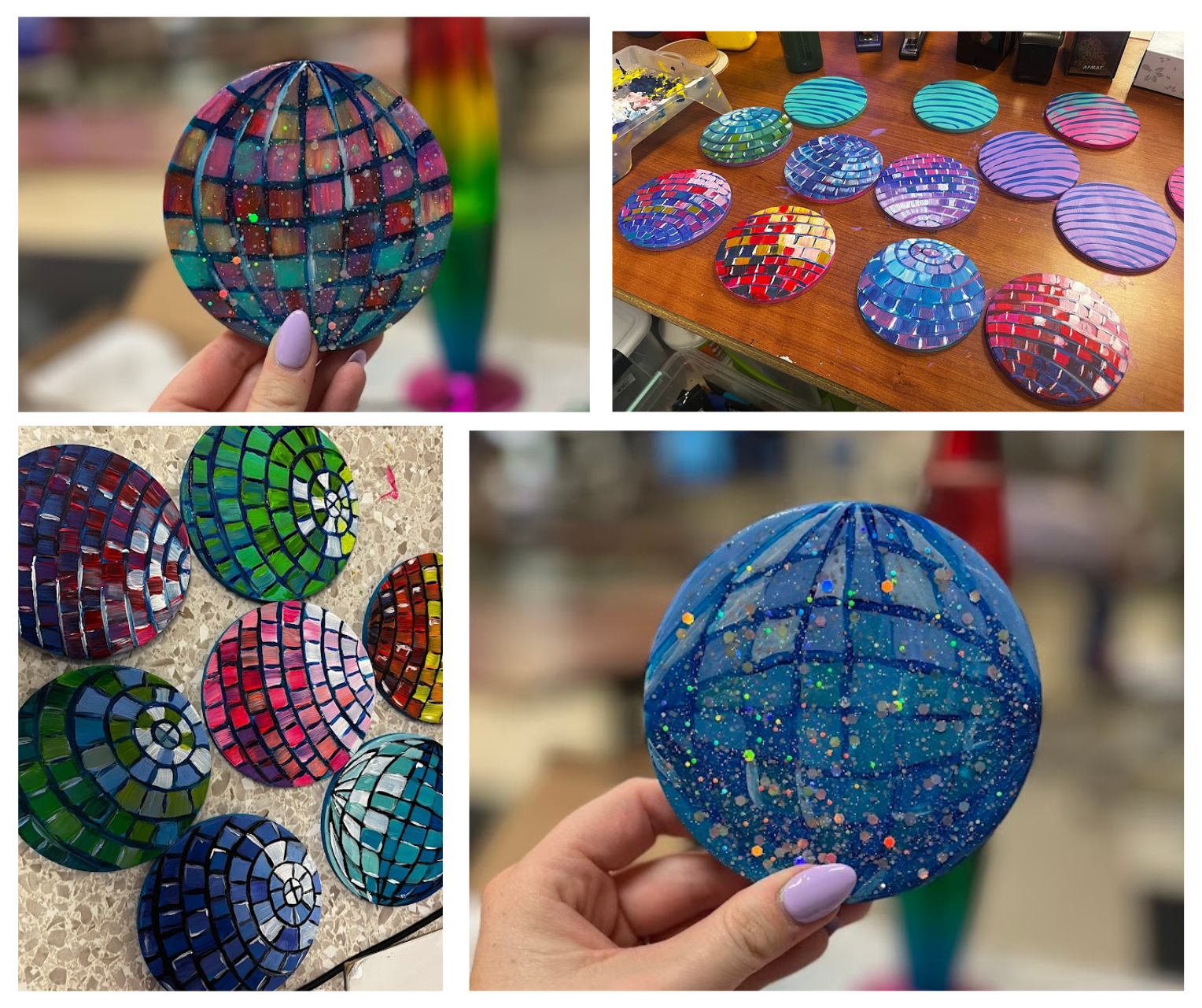 examples of coasters made to look like colorful disco balls