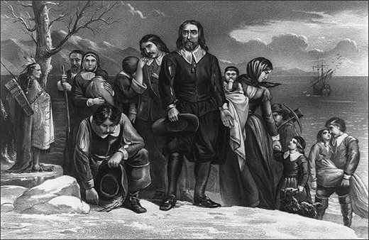 painting, "The Landing of the Pilgrims at Plymouth, Mass. Dec. 22nd, 1620" by Currier and Ives