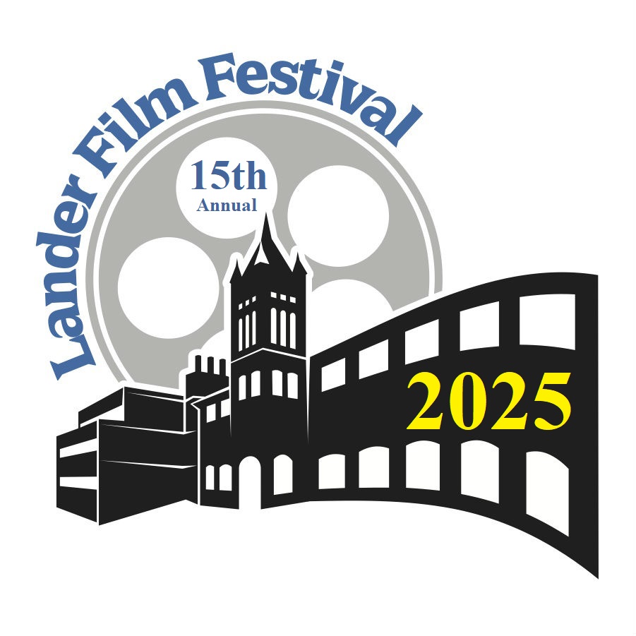 Logo graphic for Lander Film Festival shows a film reel and a historic building.