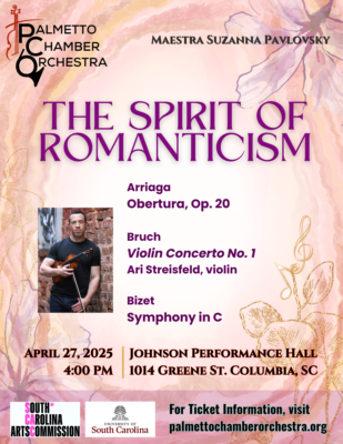 Watercolor-style concert poster, with an inset photo of a man with a violin in a black t-shirt.