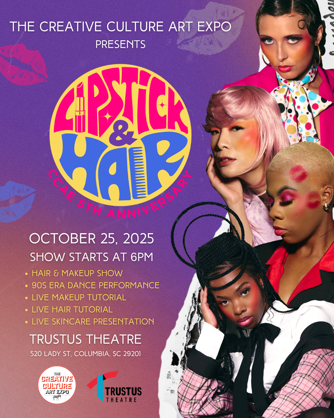 Four BIPOC-presenting models with artistic makeup and hairstyles.