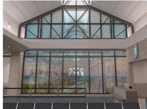 A wall of windows at the Hilton Head Island airport.