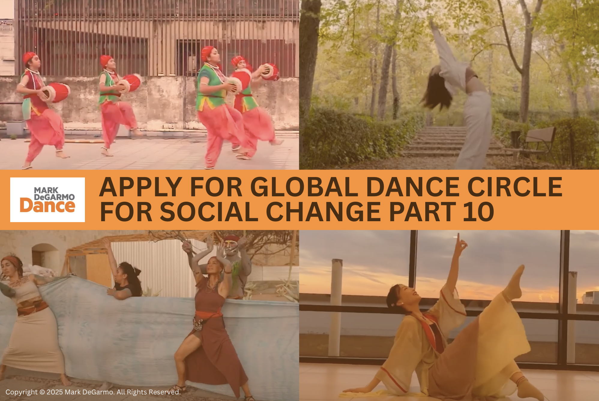 Four panels showing culturally diverse dance forms and settings.