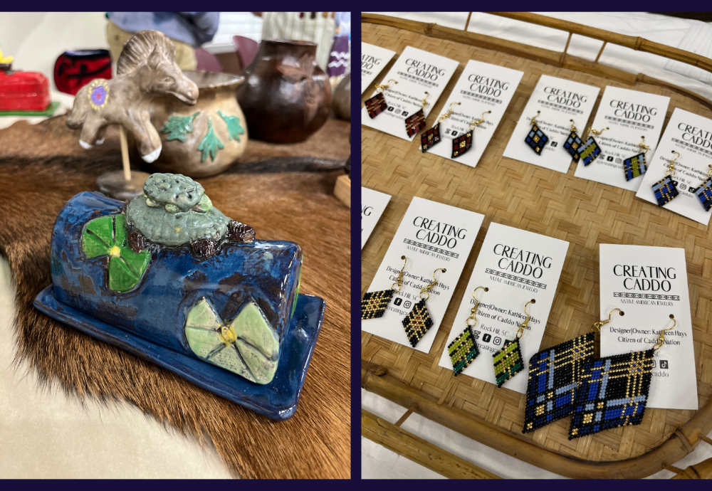Ceramic butter dish and beaded earrings