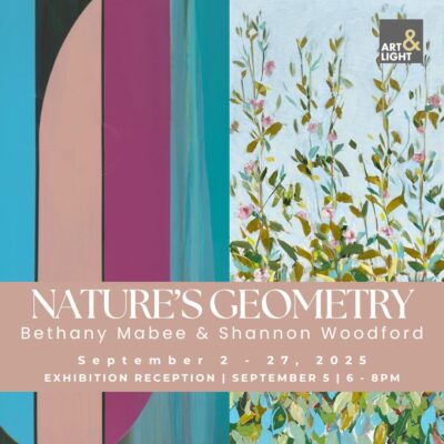 Abstract geometric shapes, and delicate foliage with small flowers.