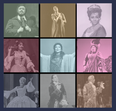A grid of 9 opera performers, in costume.