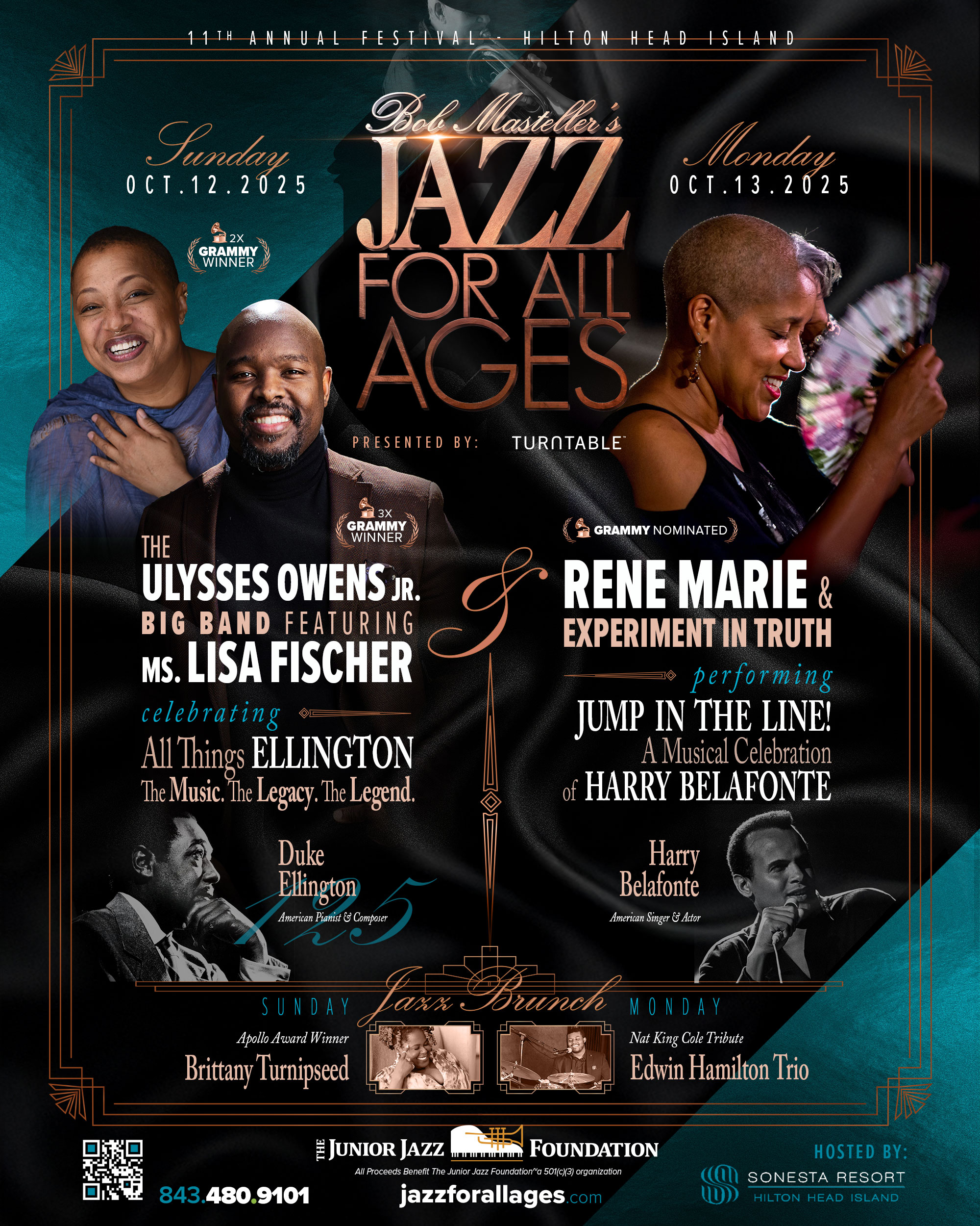 Jazz performers including 2 Black women with close-cropped hair and a Black man with facial hair.