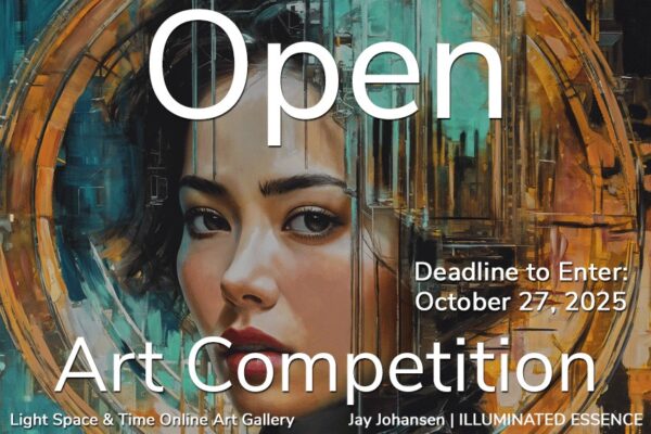 Jay Johansen's painting, "ILLUMINATED ESSENCE." A woman's face surrounded by a circular structure.