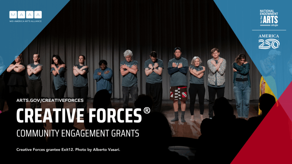 Graphic for Creative forces with the NEA, America250 and MAAC logos. A dance group performs on stage.