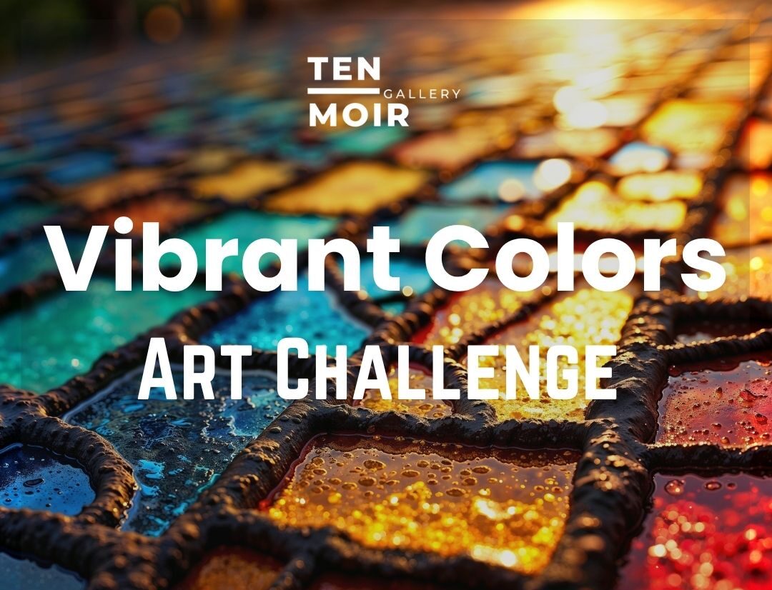 Squares of brightly colored glass with air bubbles are laid in a grid.