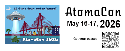 QR code reads "AtomaCon May 16-17, 2026" and "Get your passes."