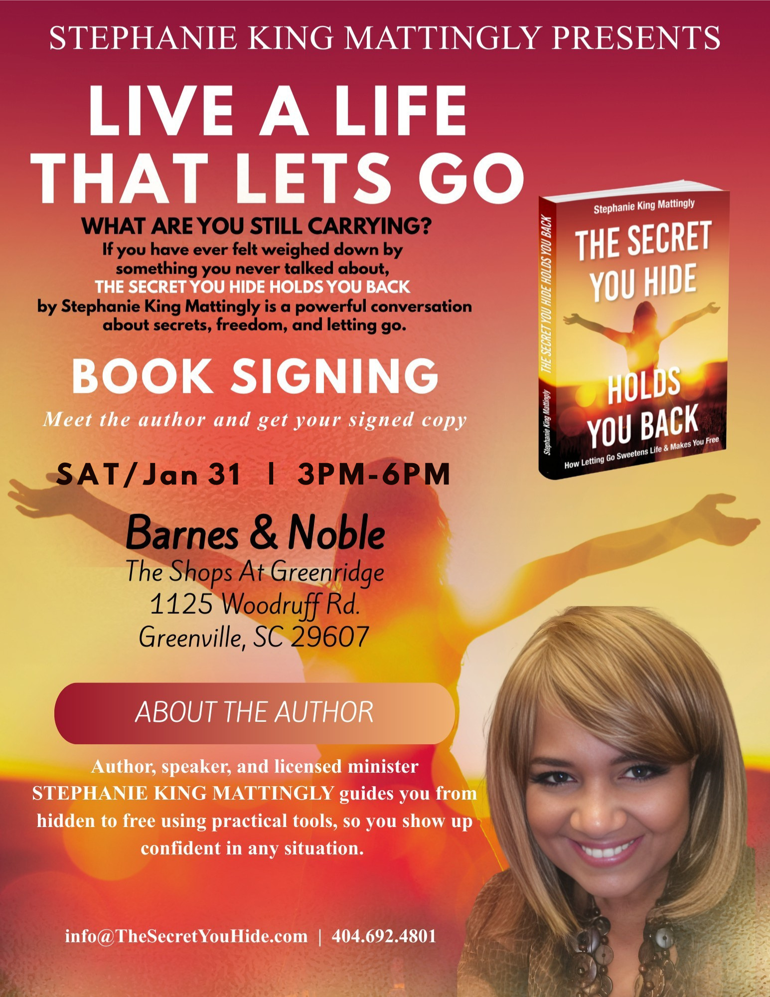 Flyer for book signing by Stephanie King Mattingly.