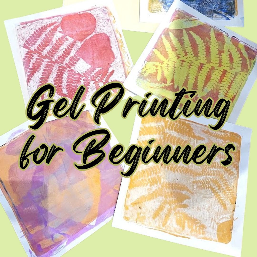 Four squares show ferns and other silhouettes printed in two colors each.