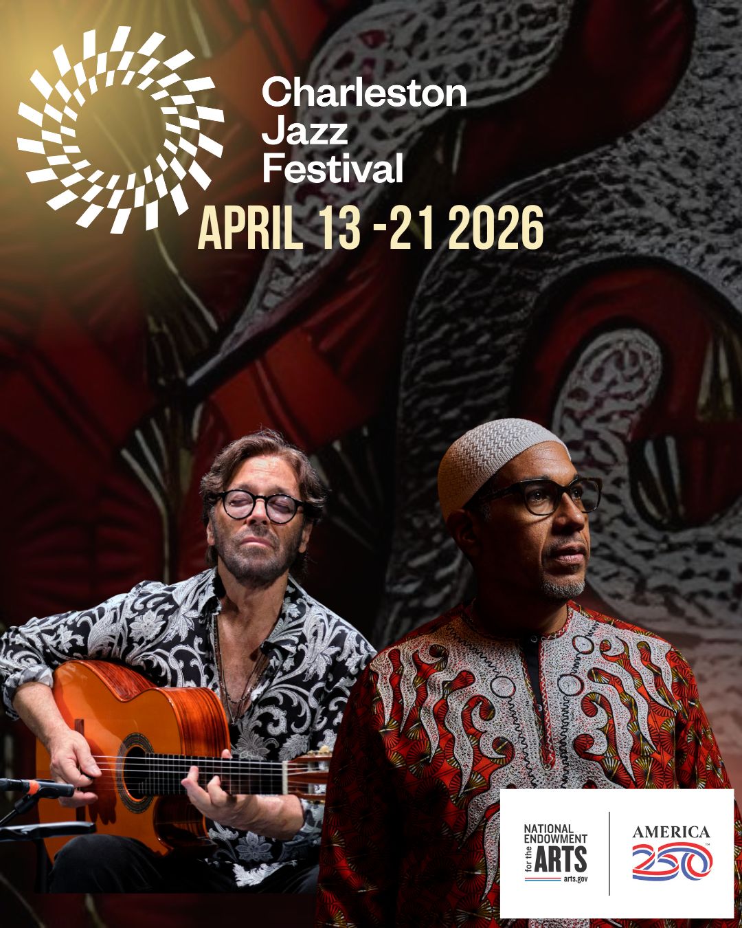 A man plays an acoustic guitar with his eyes closed. A BIPOC-presenting man looks off-camera.