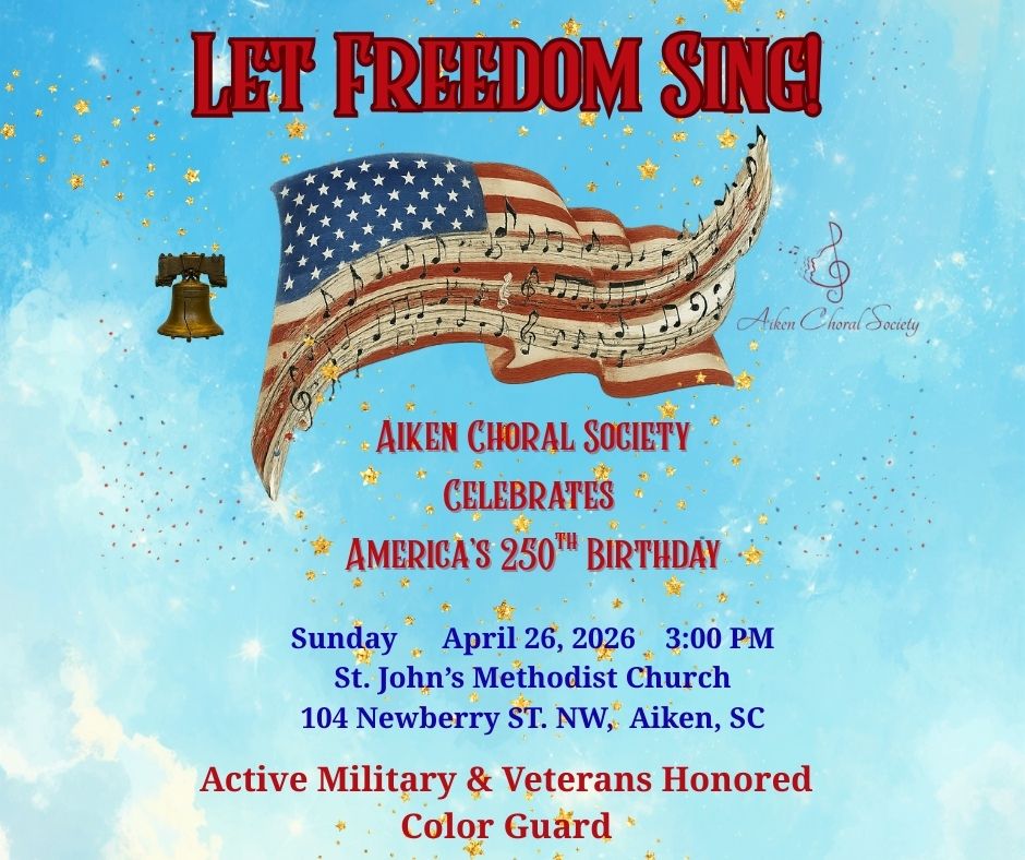 American flag with music notation superimposed. Graphic of the Liberty Bell.