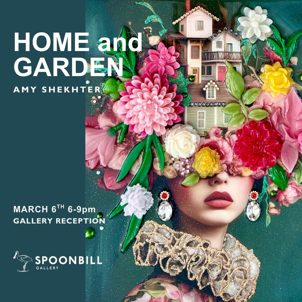 Artwork of a woman whose eyes and top of head are replaced by flowers and houses.