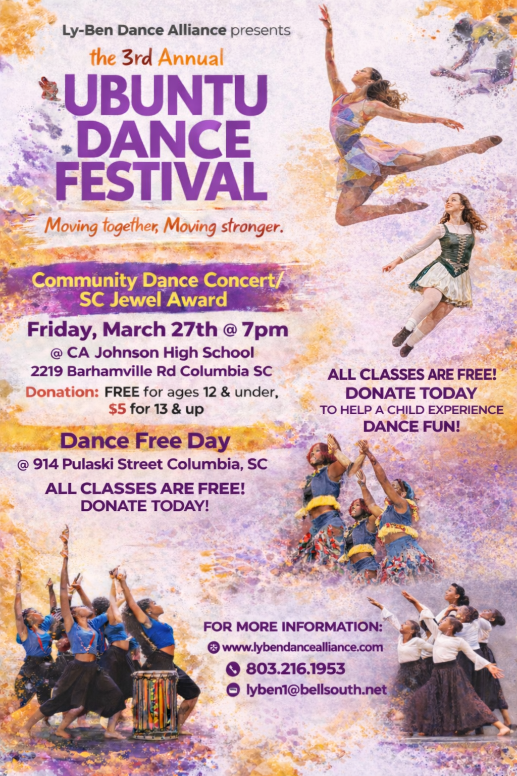 Dancers mid-movement. 13 present as BIPOC females; 2 present as white females.