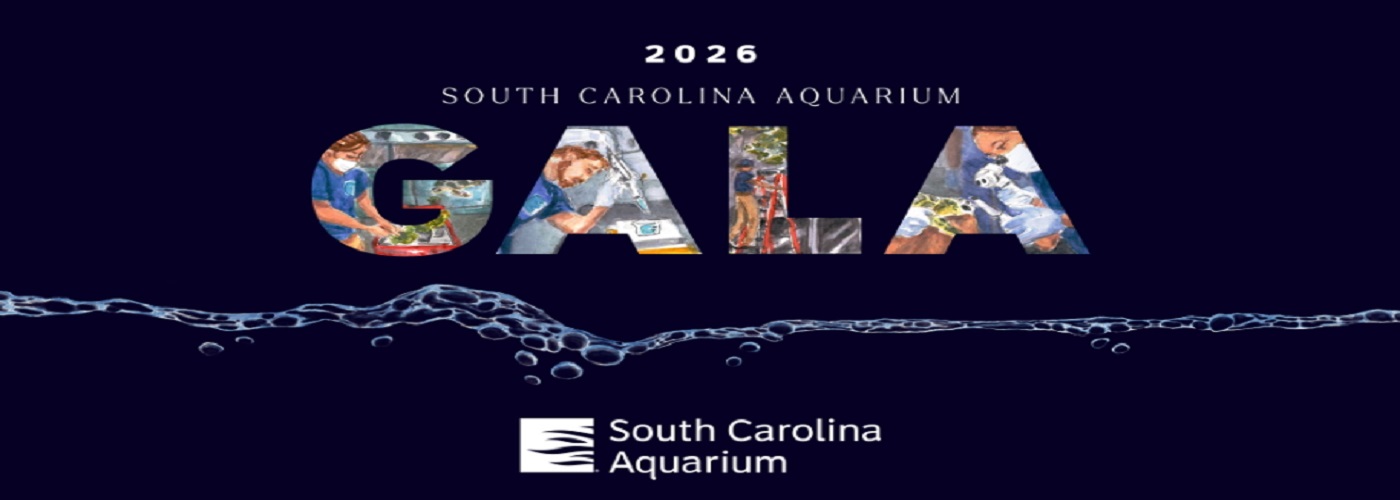 2026 South Carolina Aquarium Gala. The letters "GALA" are filled by painted images.