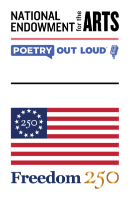 Logo lockup of the NEA, Poetry Out Loud, and the Freedom 250 logo.