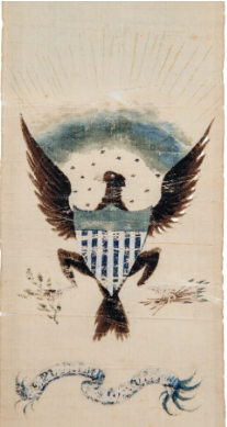 Antique rendering of the Great Seal of the United States. featuring an eagle with a shield.