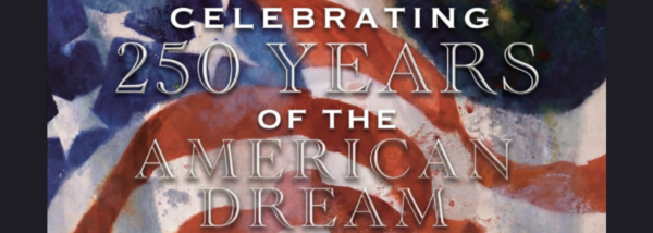 Painting of the American flag, with red and white stripes and white stars on a blue field.