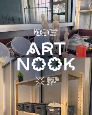 Graphic for the Art Nook with the ReCraft and GCCA logos and maker supplies pictured