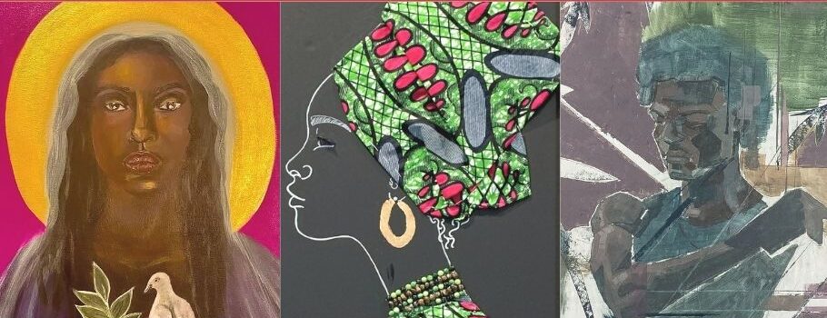 A trio of artworks featuring people presenting as BIPOC.