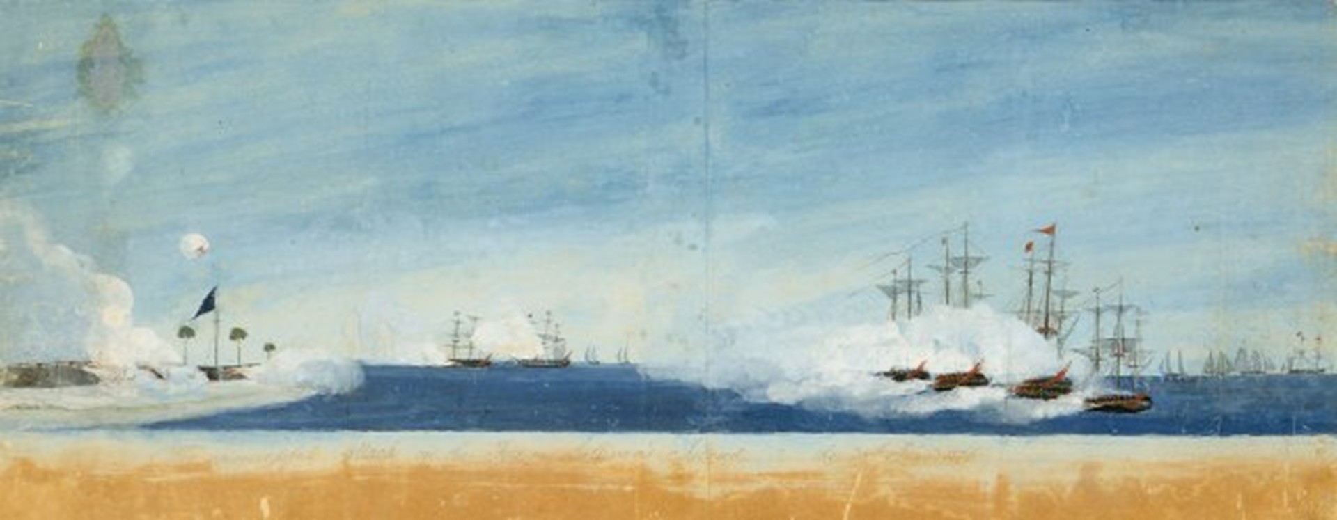 Artwork depicting a sea battle during the American Revolutionary War.