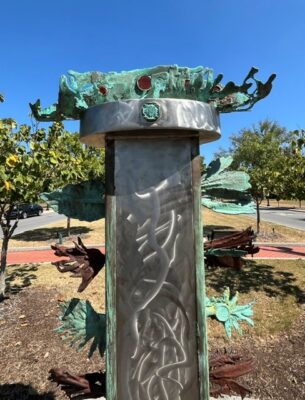 Public art piece "Evolution" by Chuck Ringer, in Goldsboro, NC.