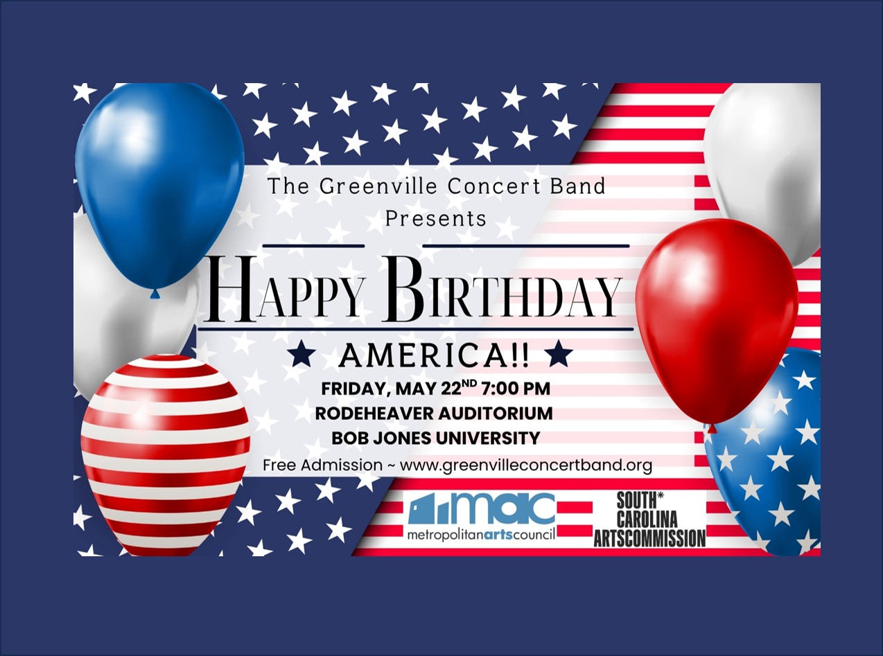 Balloons and banners in red, white, and blue, with stars and stripes.