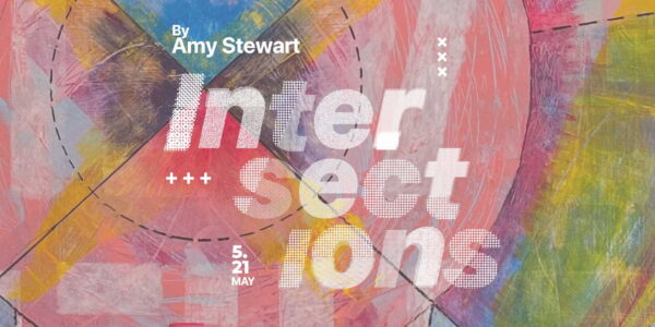 Abstract artwork by Amy Stewart features geometric shapes in pastel colors.