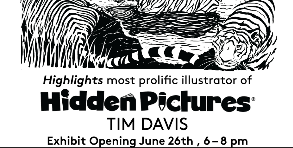 A black-and-white drawing of a tiger in the jungle with hidden shapes.