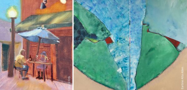 Artworks by Joyce Erb and Earline Alta Allen.