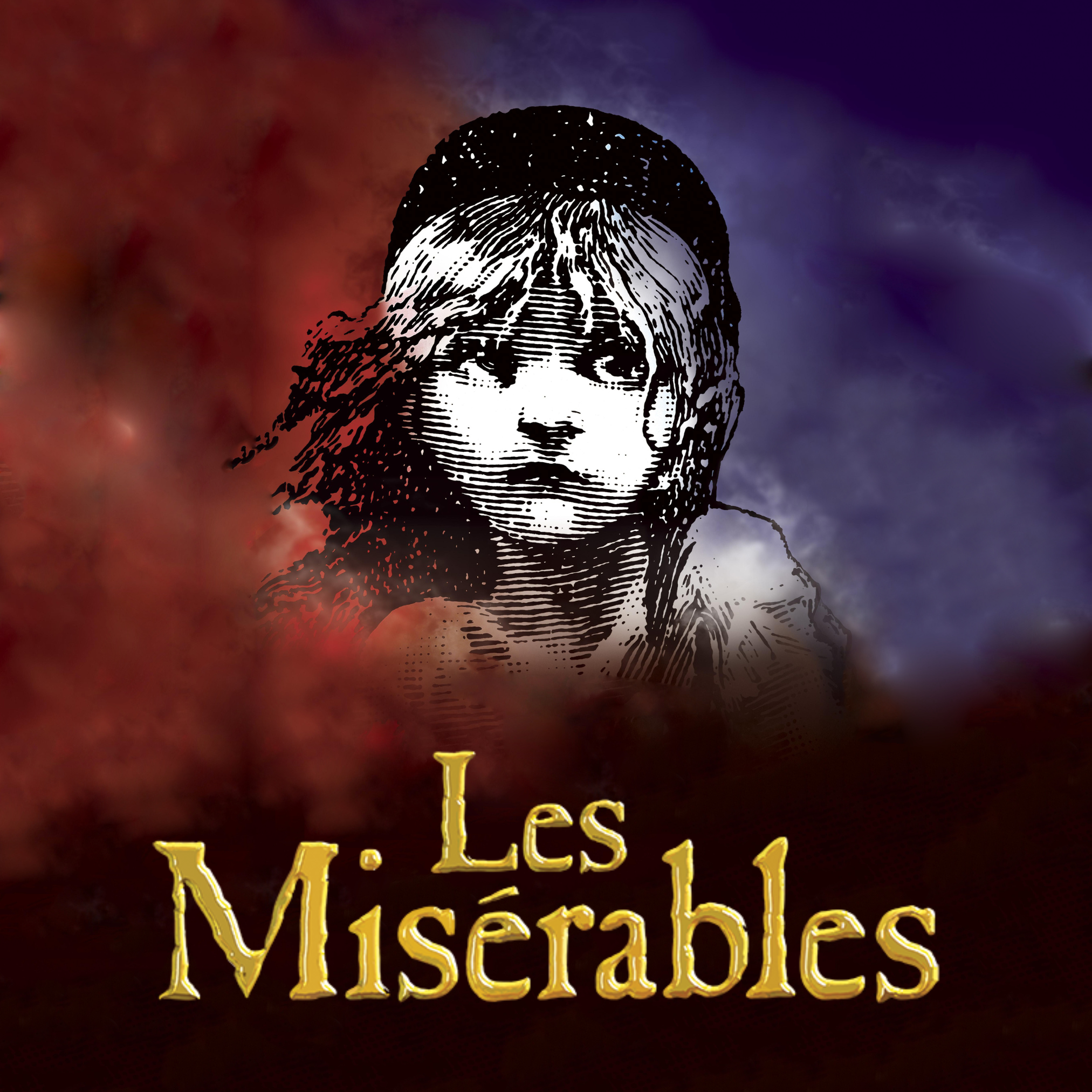 LES MISERABLES. Pen and ink drawing of a young girl. Colored smoke represents the French flag.
