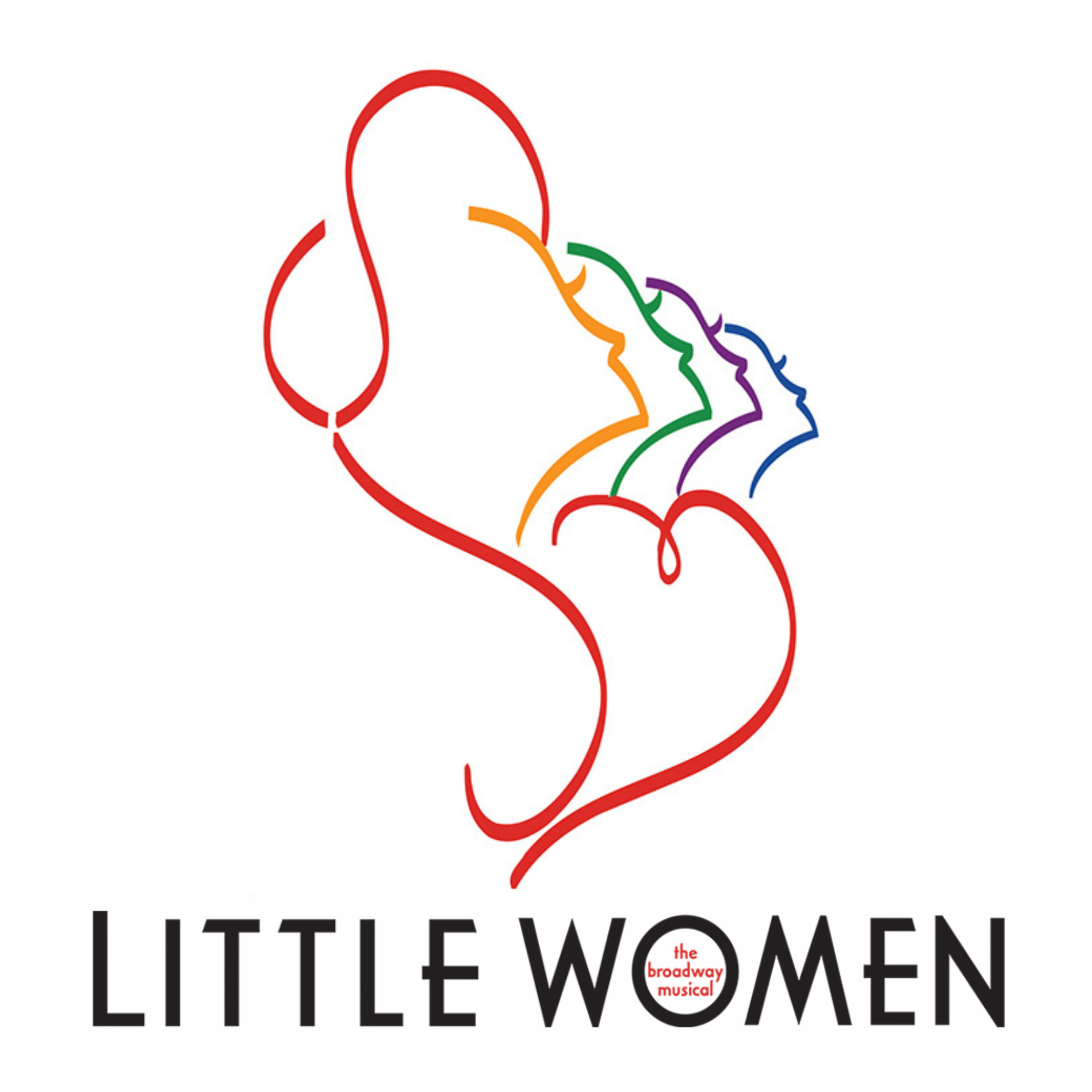 Logo for the Broadway musical LITTLE WOMEN. Four silhouettes of women, in different colors.