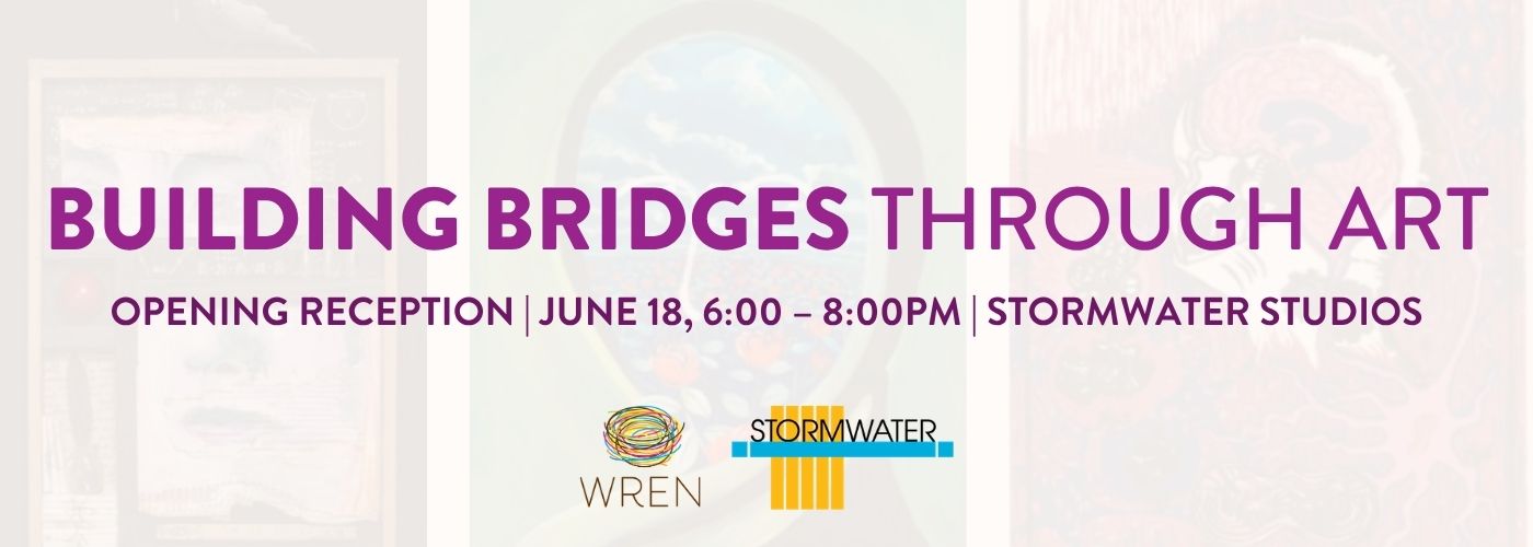 Text flyer for "Building Bridges Through Art" as Stormwater Studios.