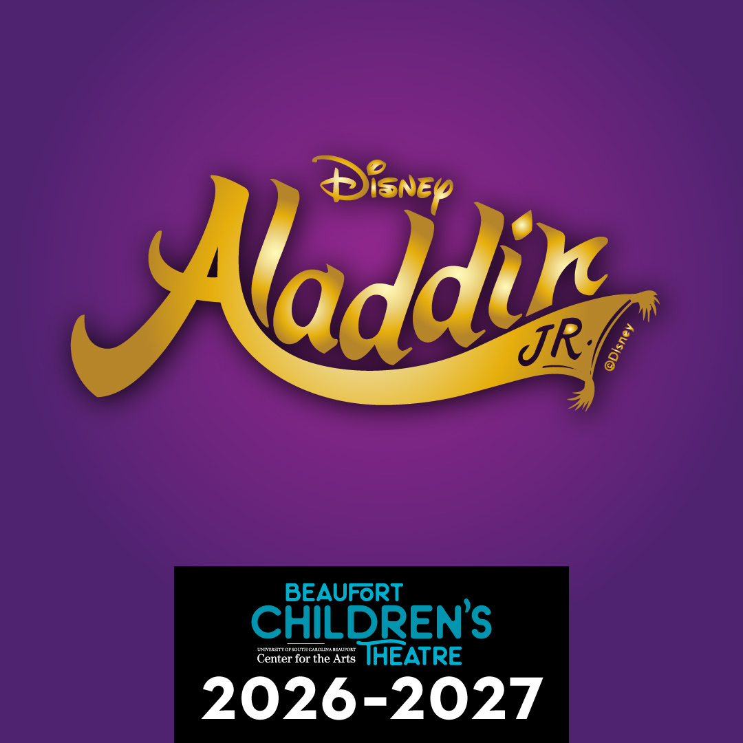 Disney Aladdin Jr. logo in gold script. The tail of the "A" forms a magic carpet.
