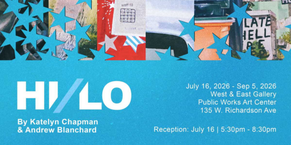 A collage of artworks using painting, print, and photography, overlaid with graphic stars.