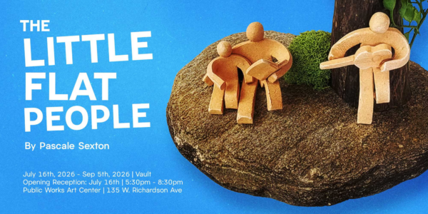 Figurines that are 3D but flattened. A person with a guitar, and a parent and child reading a book.