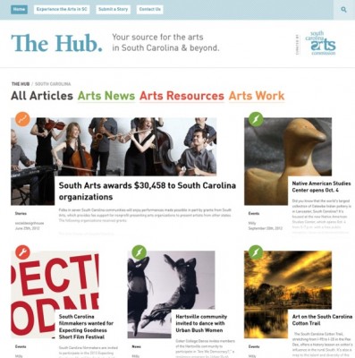 A screenshot of The Hub home page